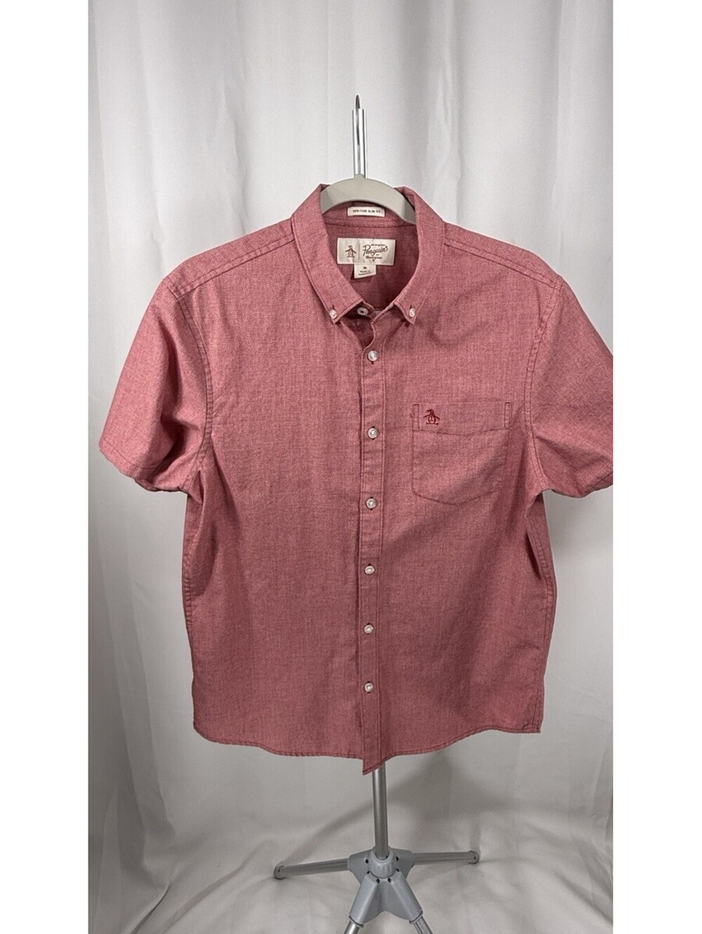 Original Penguin Heritage Slim Fit Men’s Red Solid SS Button-Up M